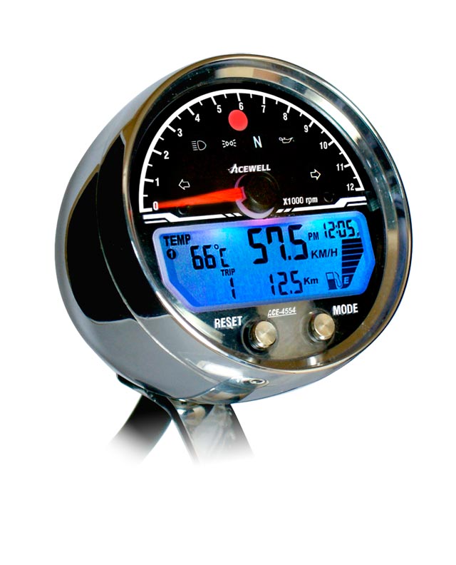 ACE-4554CP Round CNC Digital Speedometer with 12000RPM analogue scale, chrome billet case